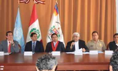 El arzobispo de Trujillo, monseñor Miguel Cabrejos, en la reunión de firma de convenio con la ONU. (Foto cortesía)