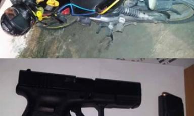 Policía incautó arma de fuego a supuestos asesinos de adolescente, que huyeron en moto. (Foto: Difusión)